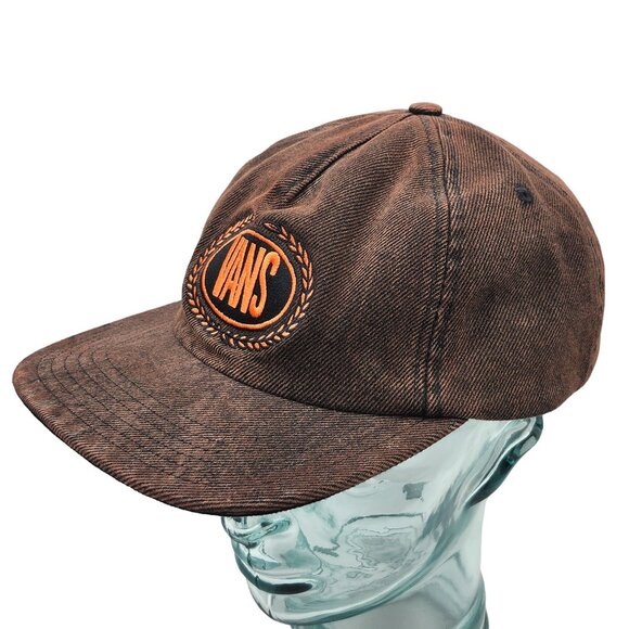 Vans Brown Denim Snapback Hat With Embroidered Orange Logo - Picture 8 of 12